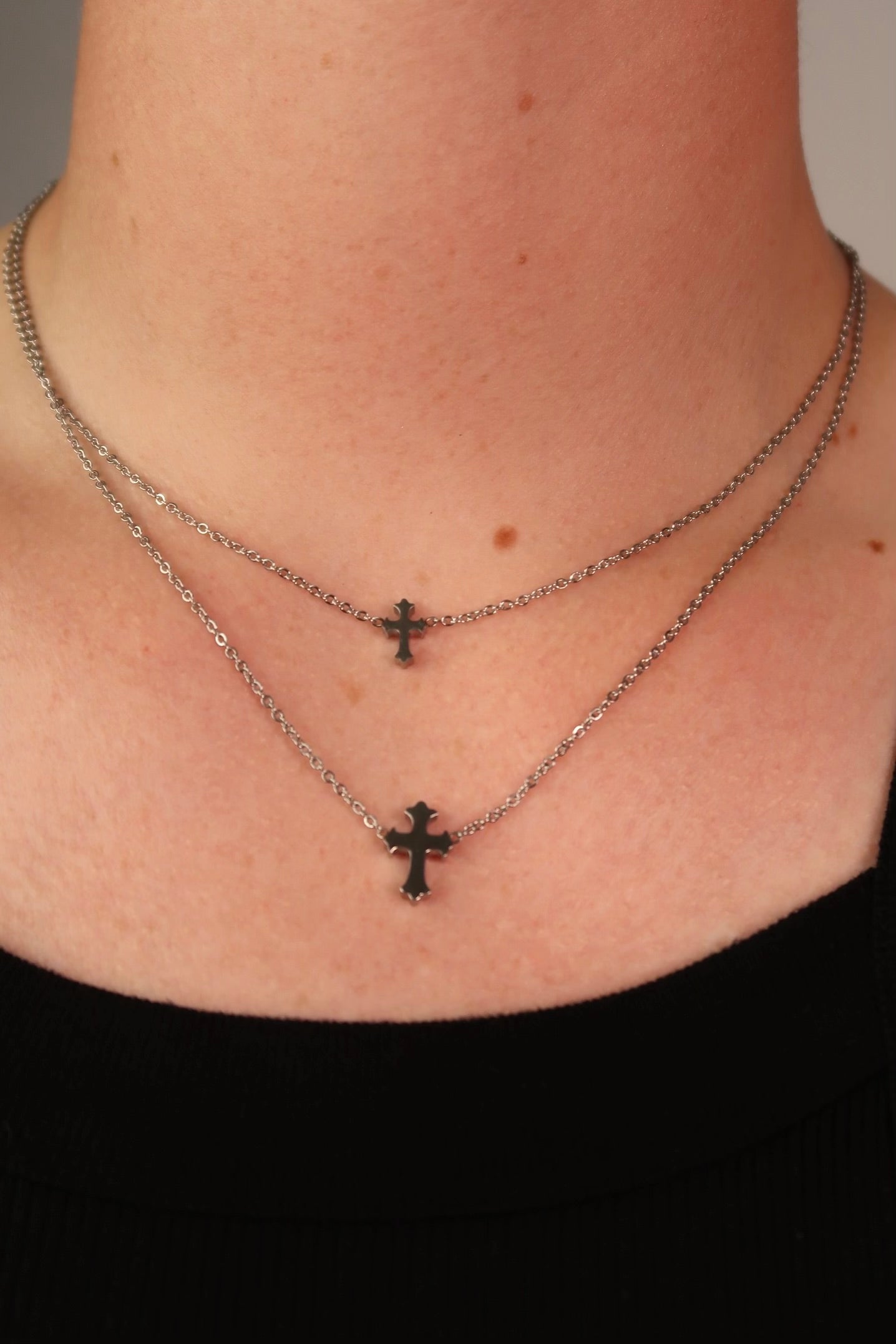 The Double Cross Silver Necklace