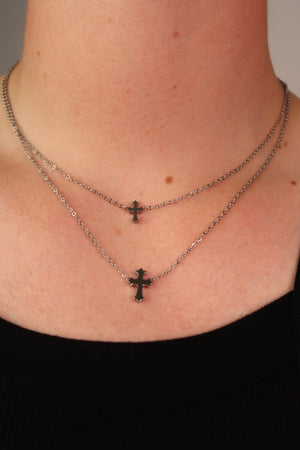 The Double Cross Silver Necklace