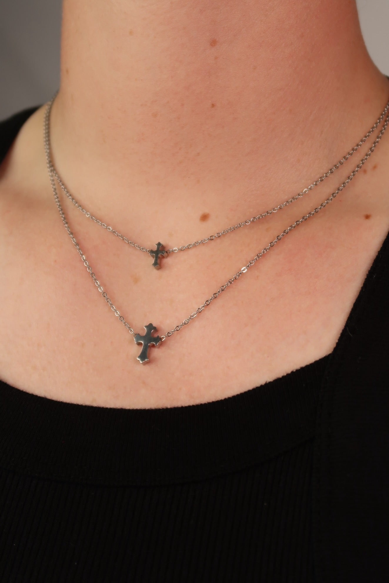 The Double Cross Silver Necklace