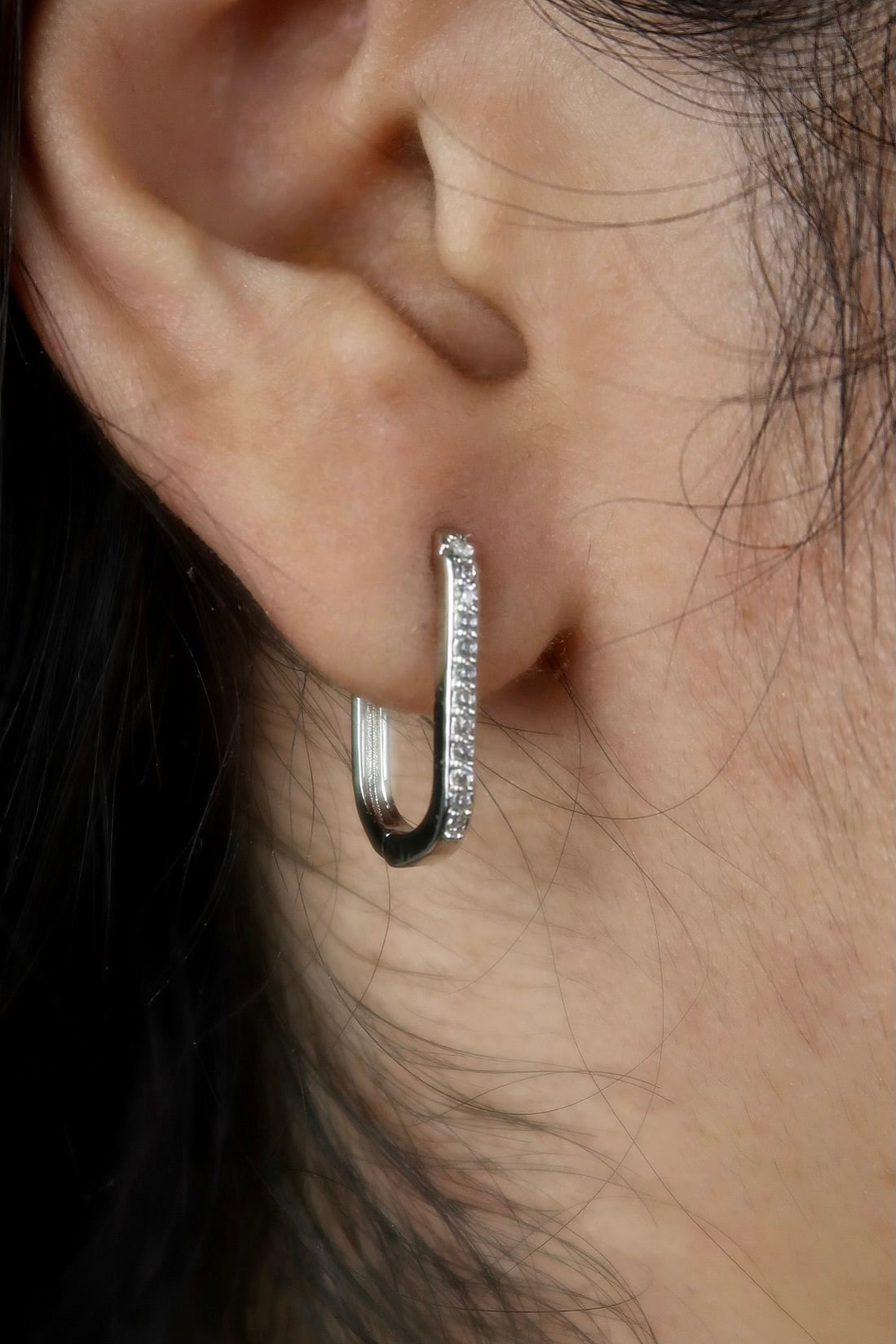 The Textured Diamond Oval Hoop Silver Earrings