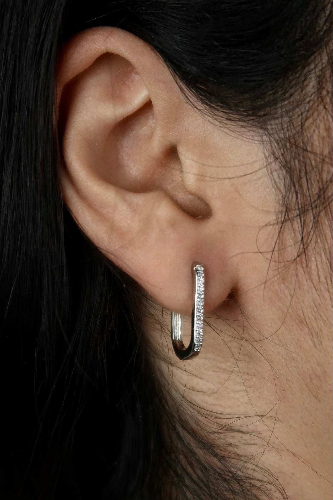 The Textured Diamond Oval Hoop Silver Earrings