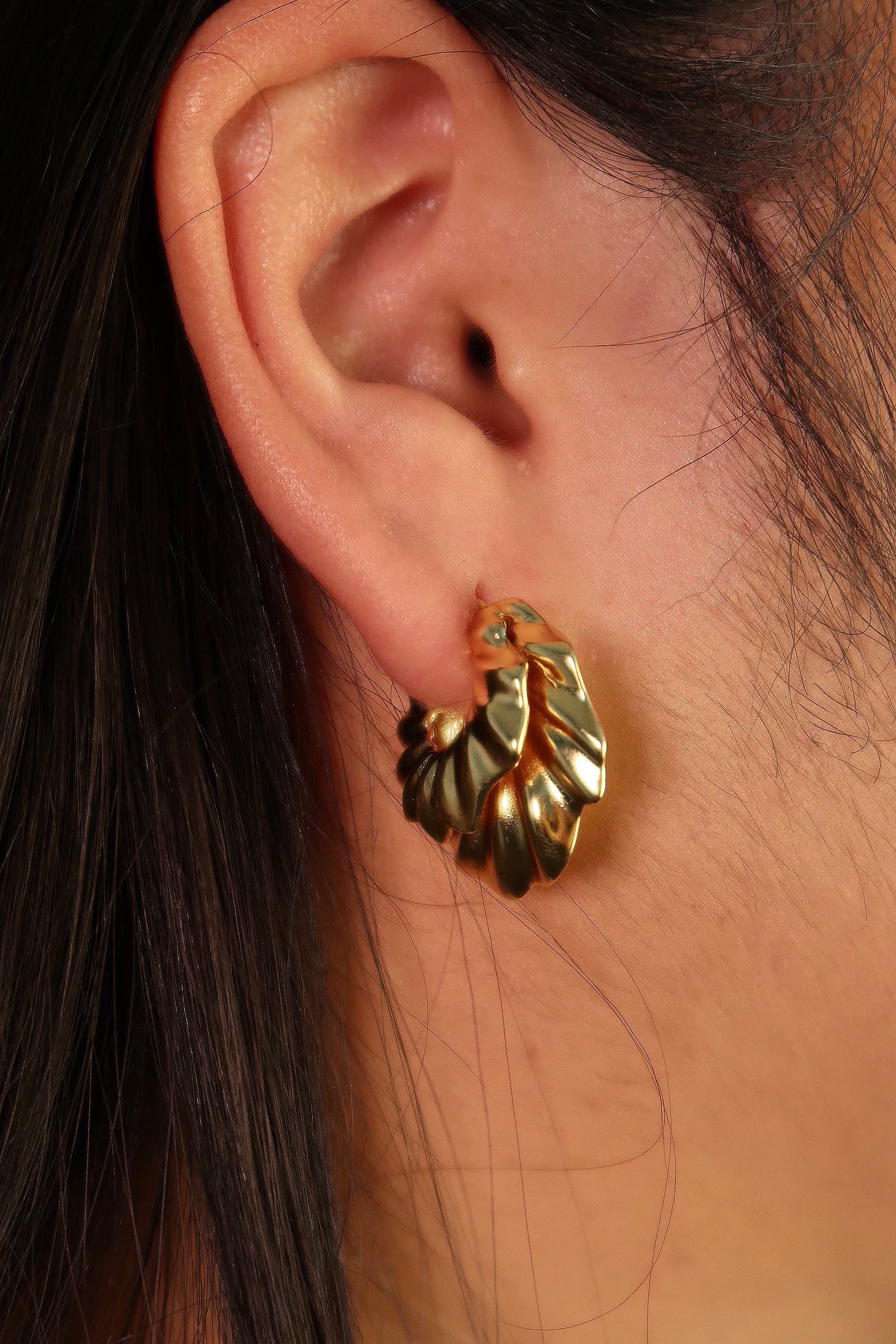 The Double Wave Gold Earrings