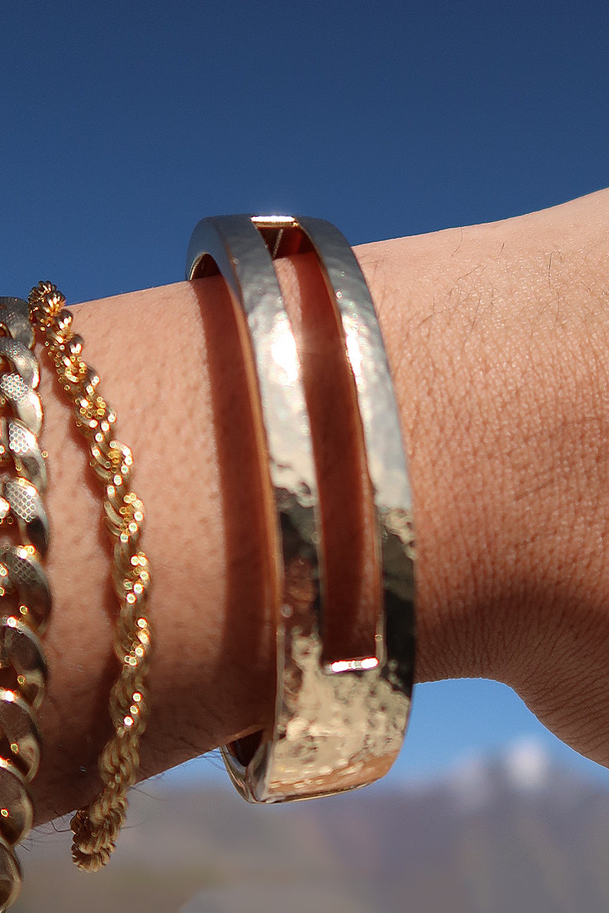 The Squared Lock Gold Bangle