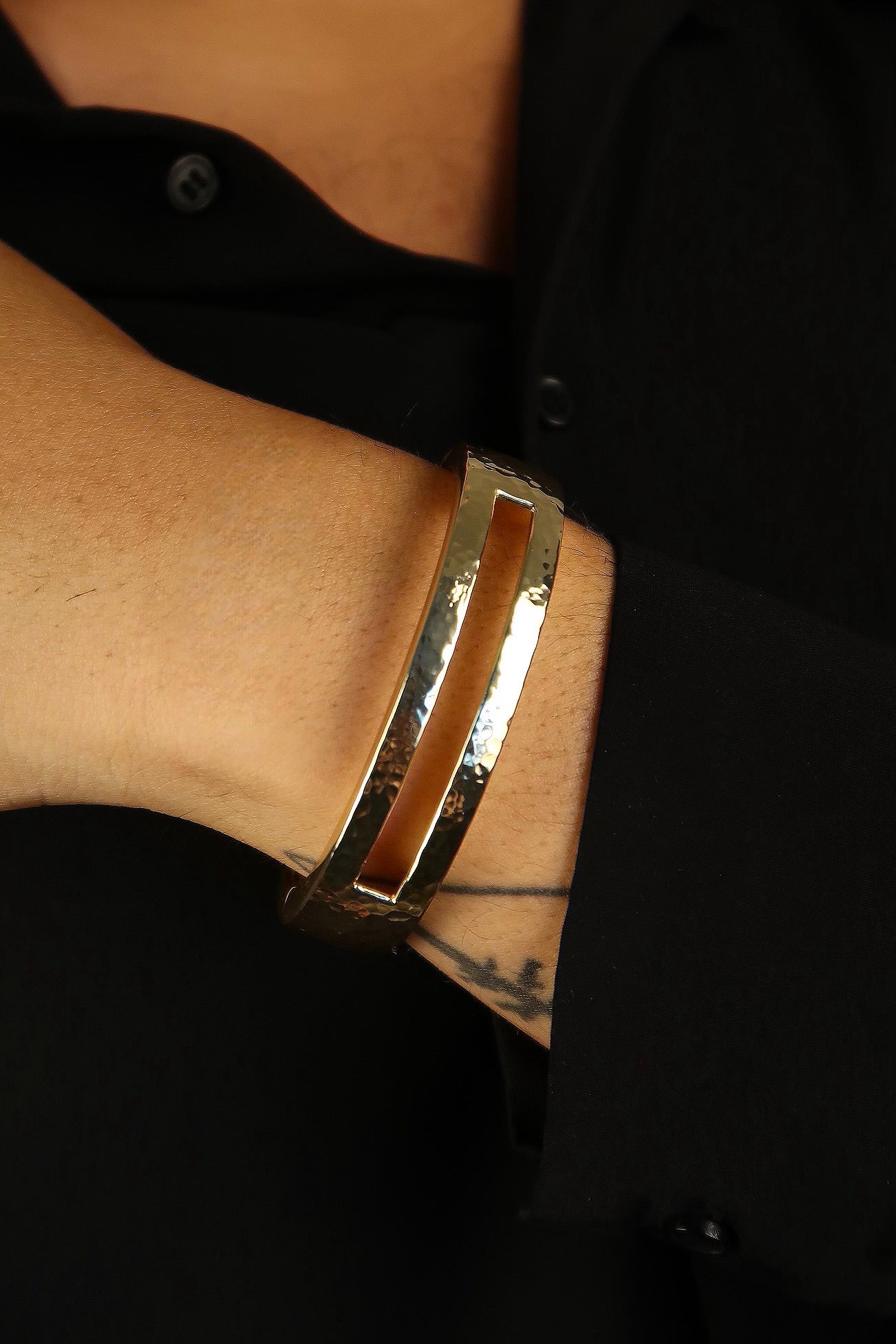 The Squared Lock Gold Bangle