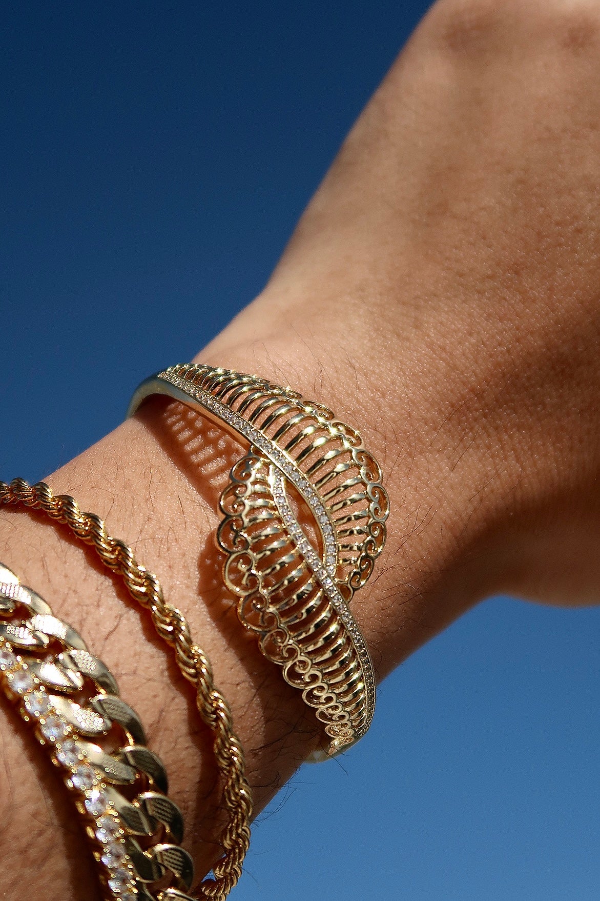 The Feathers Lock Gold Cuff