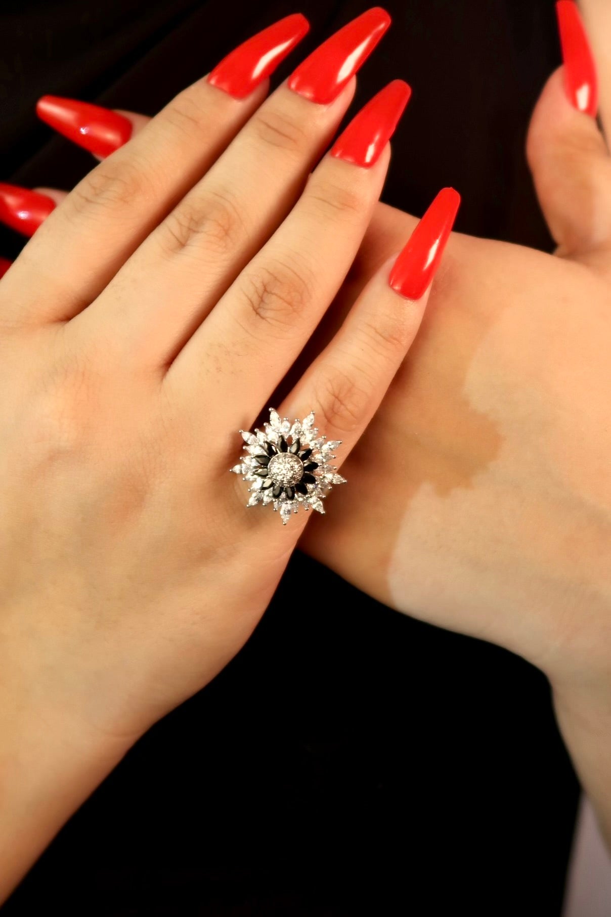 The Diamond Flower Spinner Silver Ring