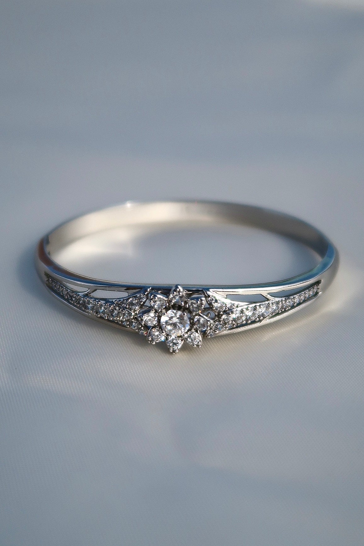 The Flower Diamond Silver Bangle