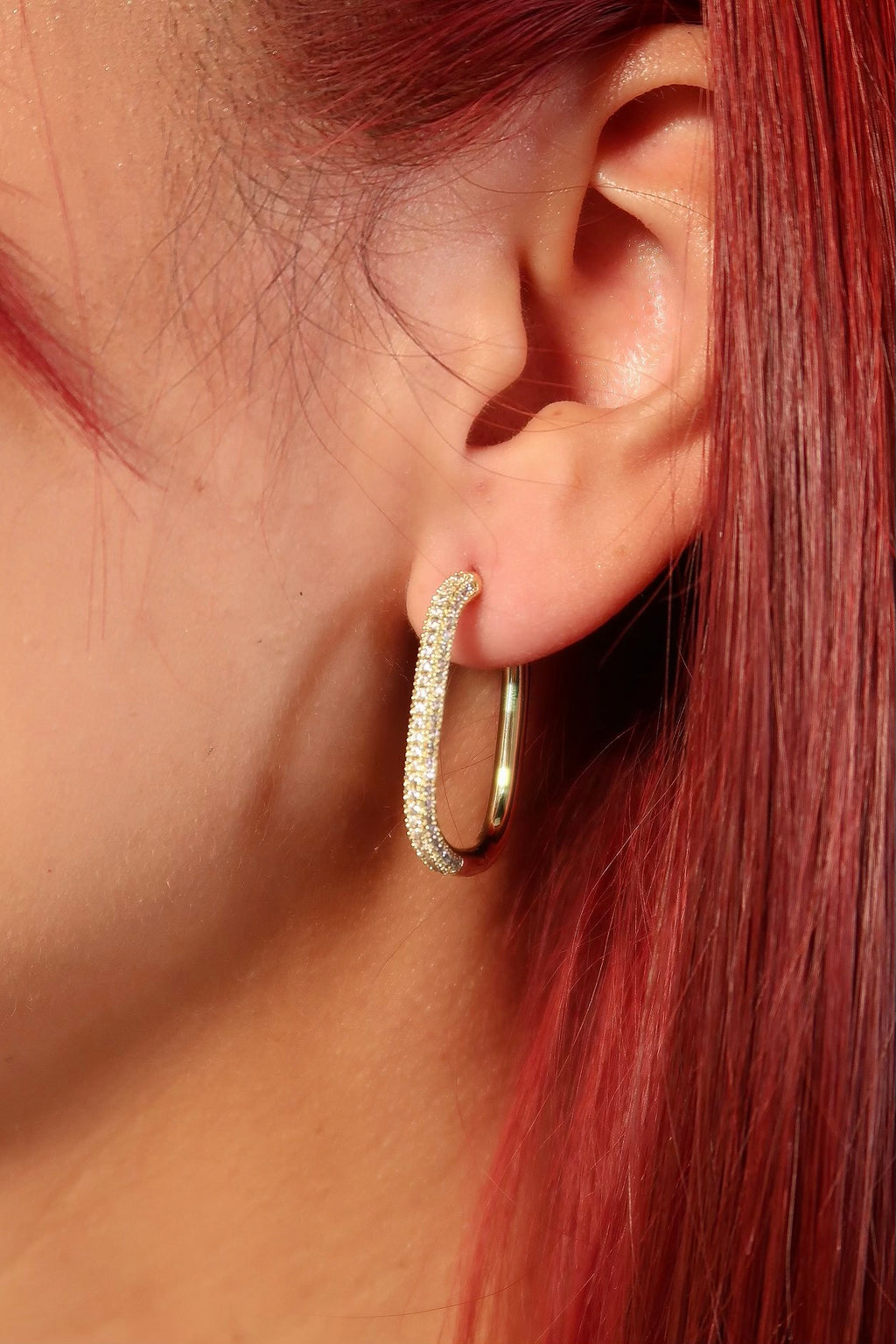 The Textured Diamond Oval Hoop Gold Earrings