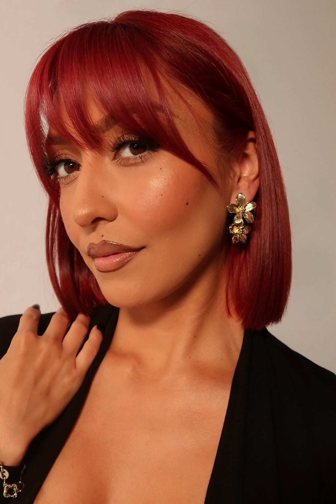 The Dangle Double Flower Gold Earrings