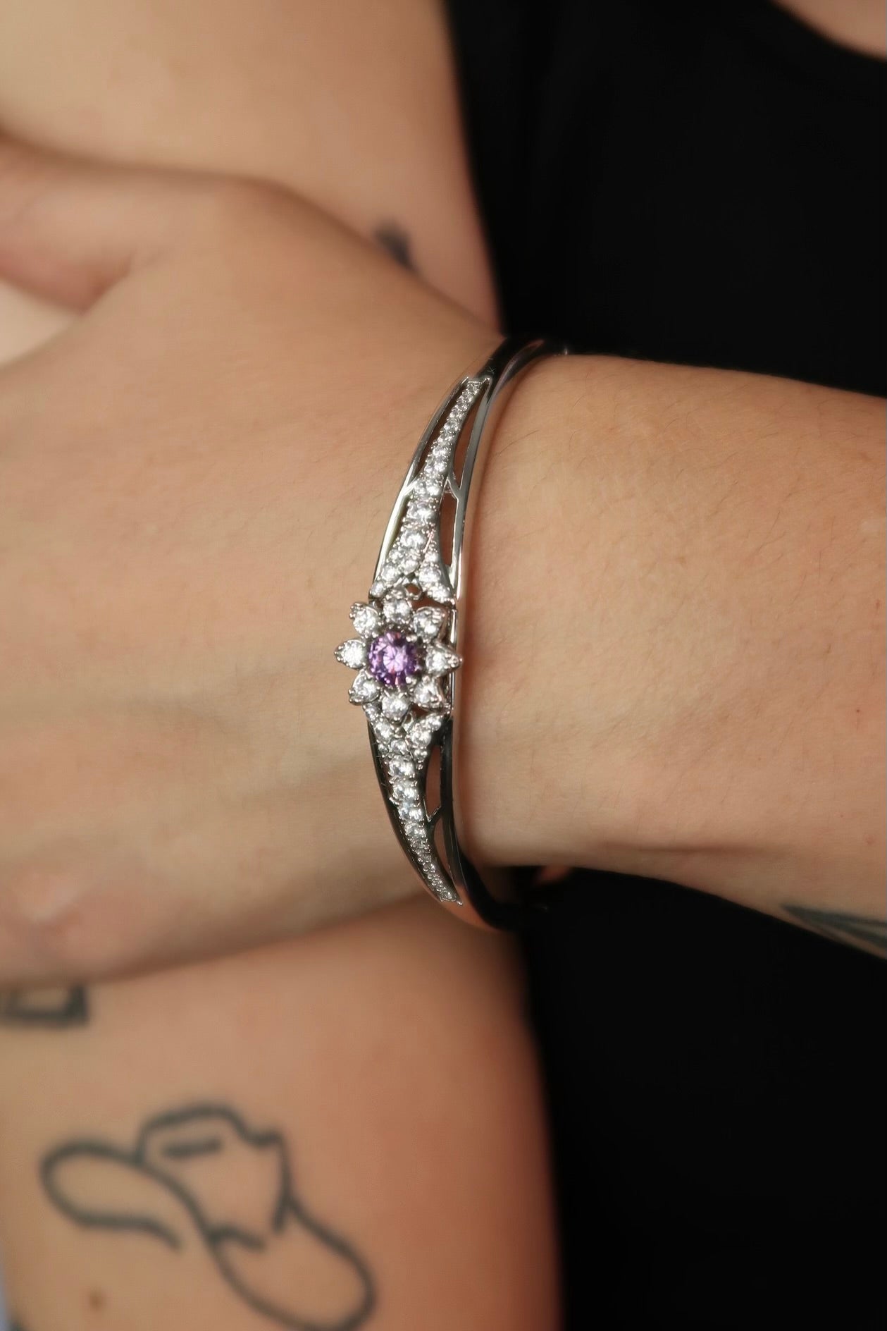 The Flower Diamond Silver Bangle