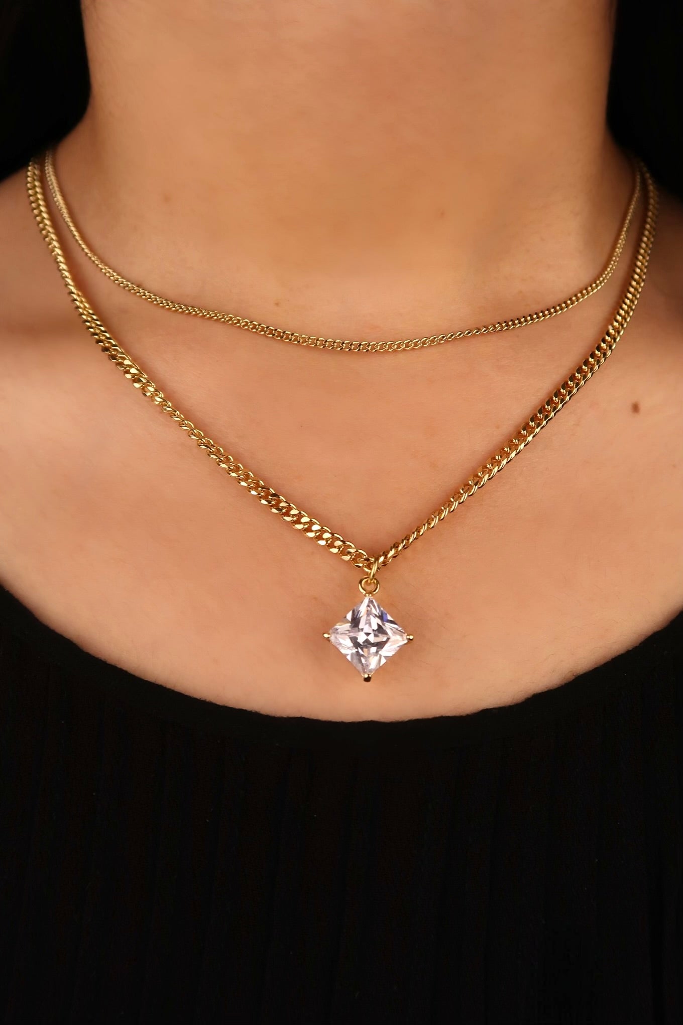 The Rhombus Diamond Double Layer Chain Necklace