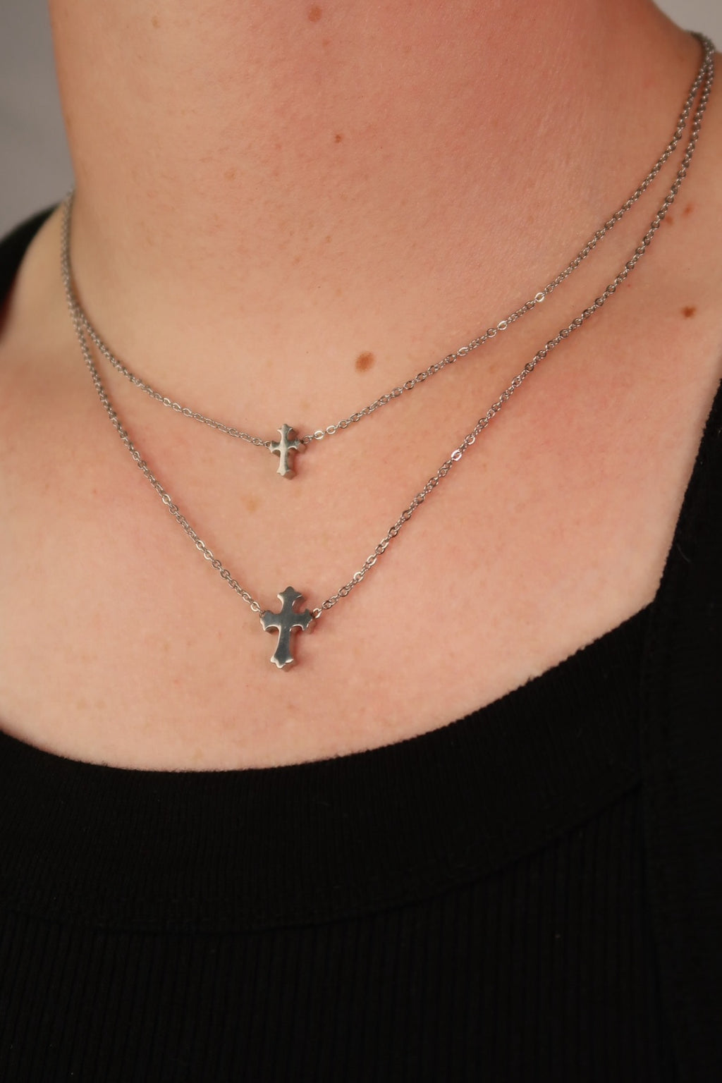 The Double Cross Silver Necklace
