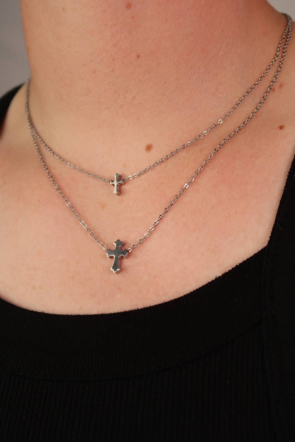 The Double Cross Silver Necklace