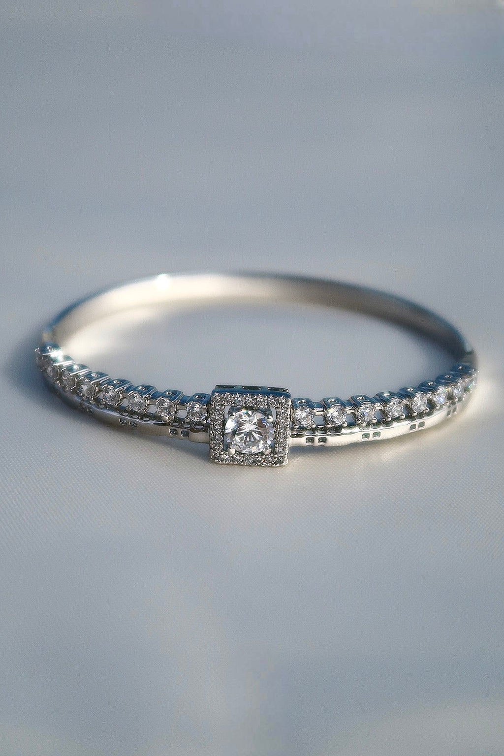 The Square Diamond Lock Silver Bangle