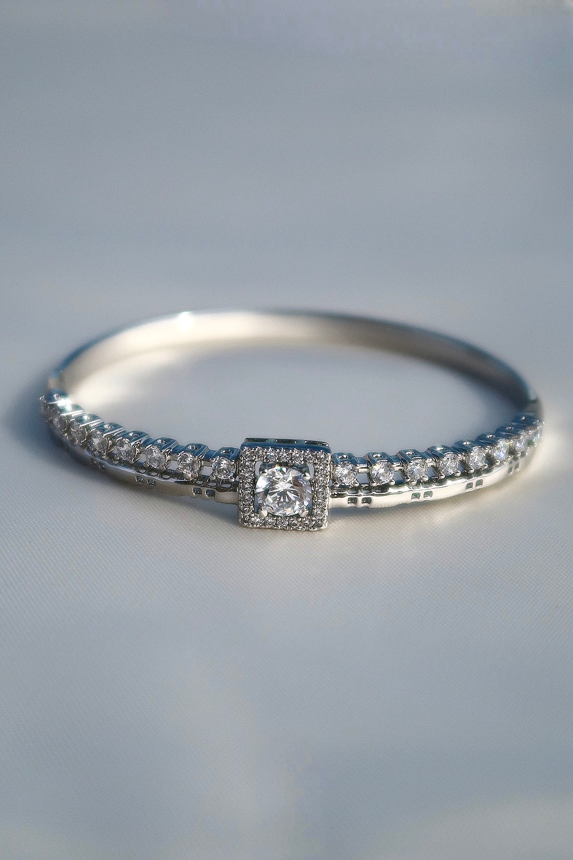 The Square Diamond Lock Silver Bangle