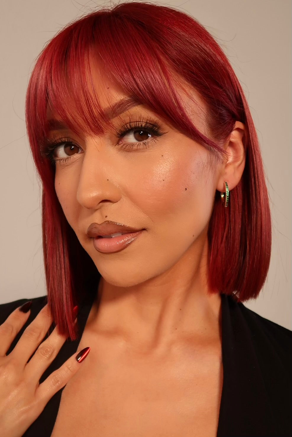 The Medium Green Stone Gold Hoops