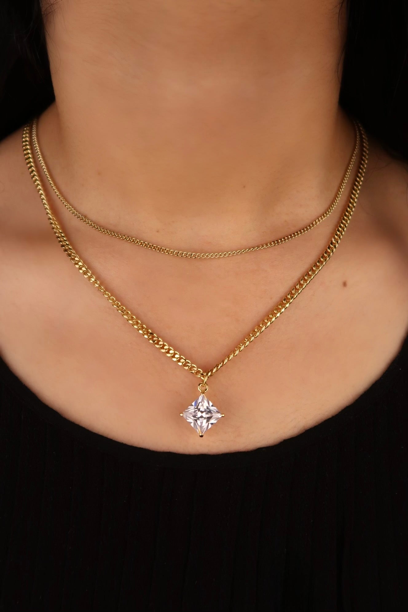 The Rhombus Diamond Double Layer Chain Necklace