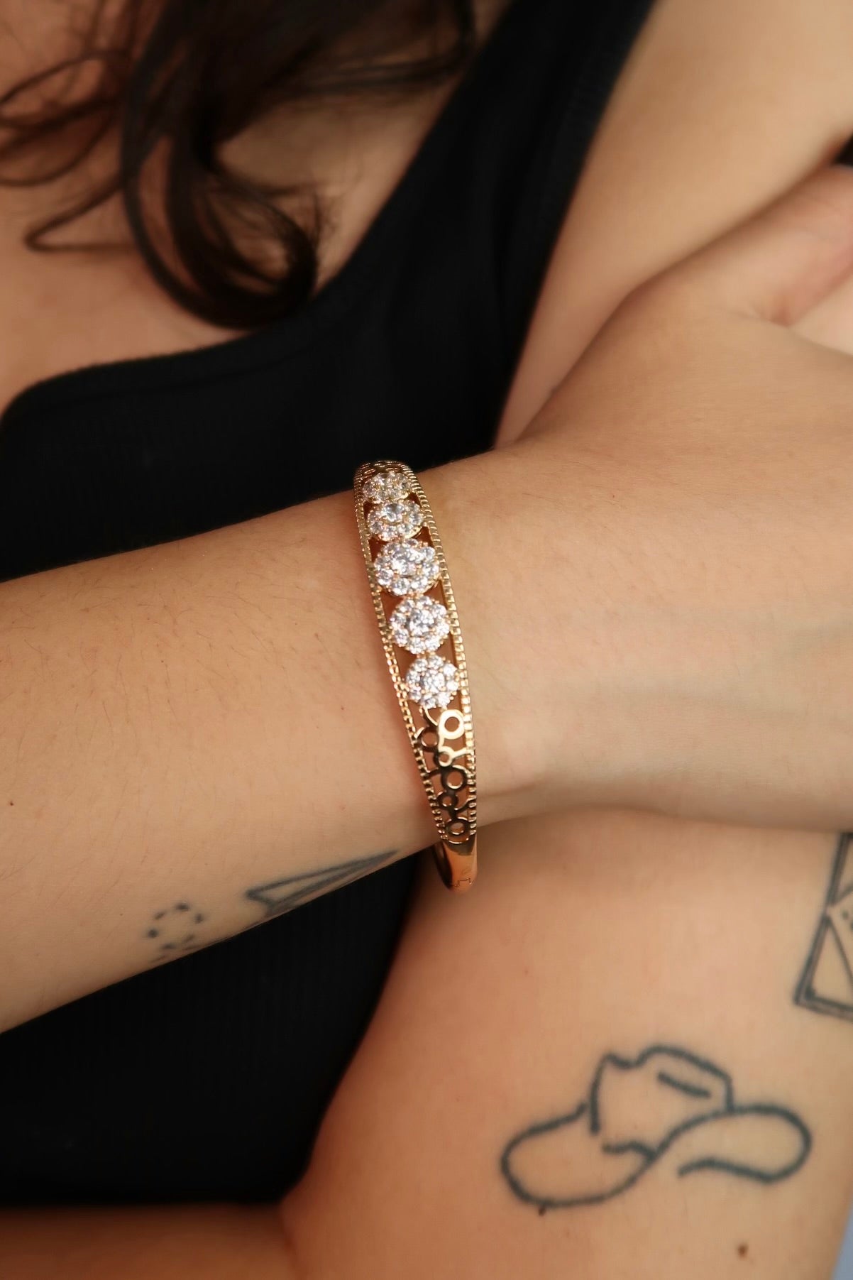 Circle Diamond Strip Rose Gold Bangle