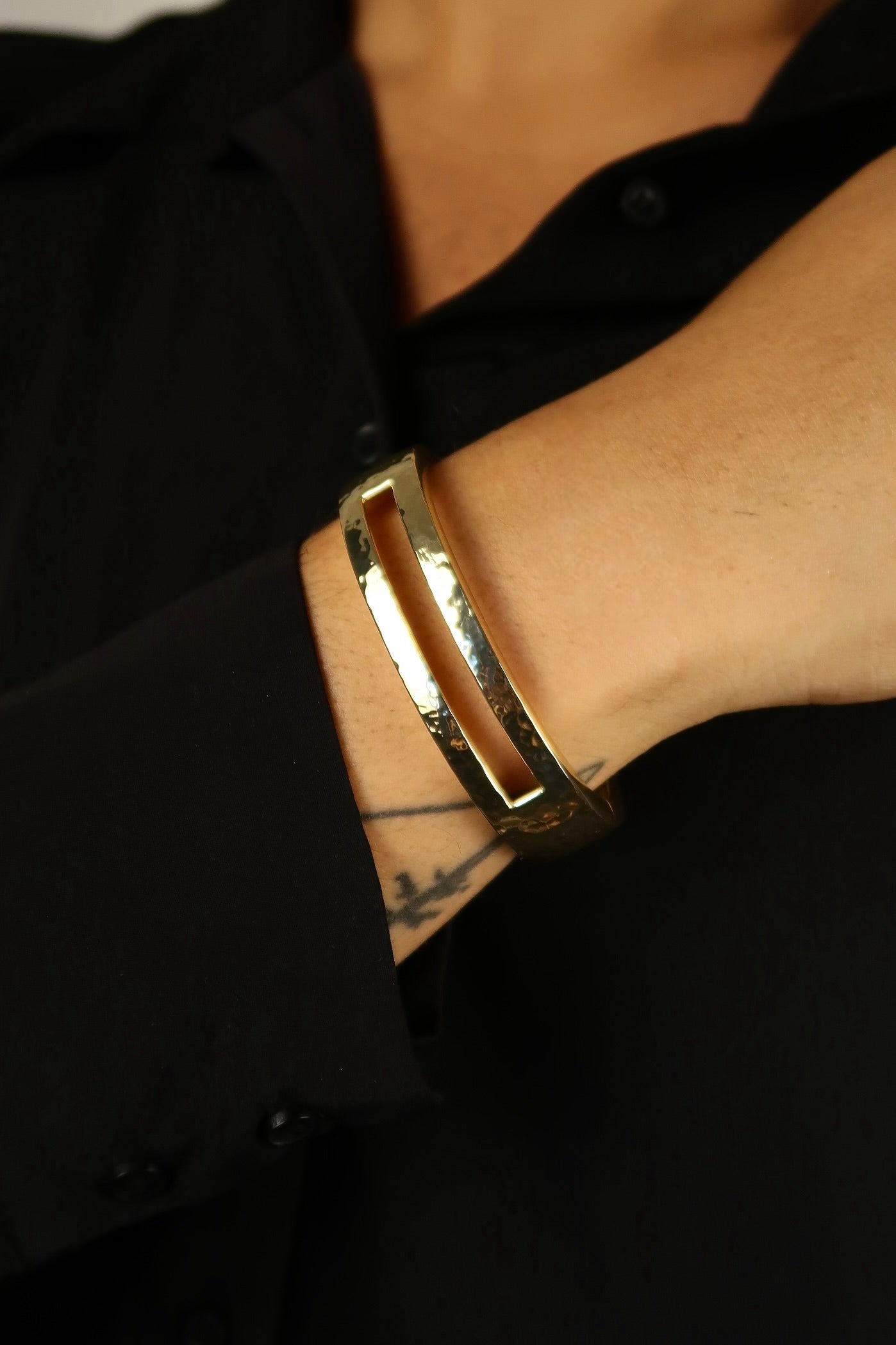The Squared Lock Gold Bangle
