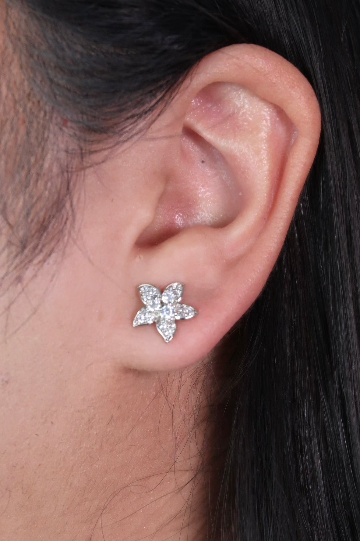 The Diamond Flower Stud Silver Earrings