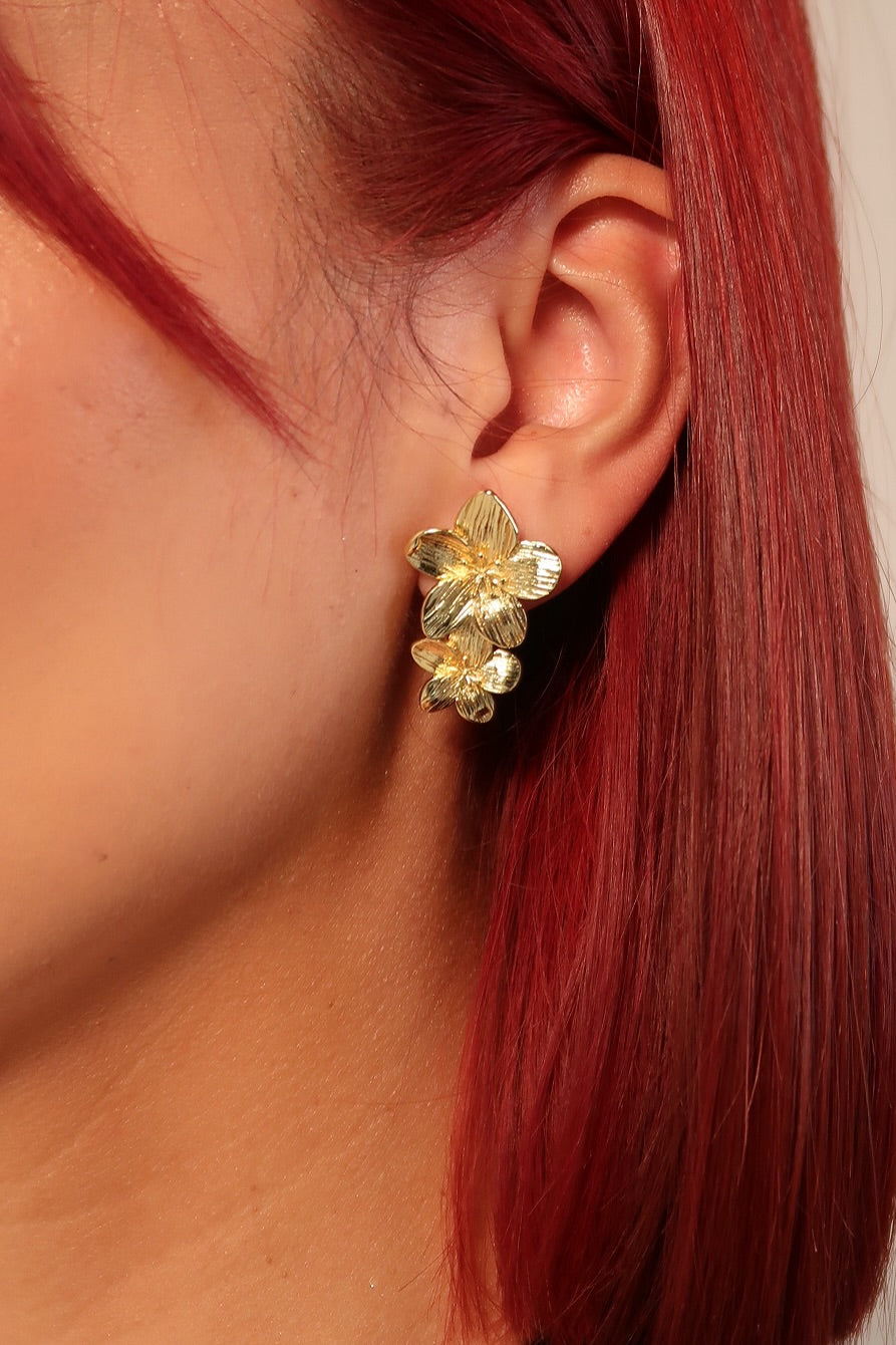 The Double Flower Gold Earrings