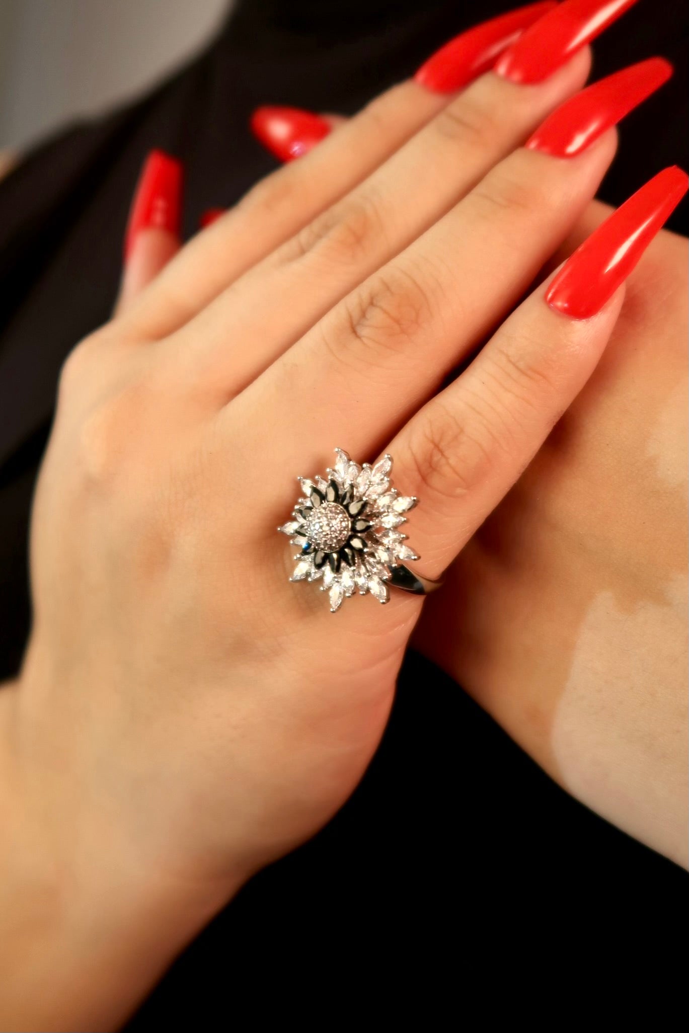 The Diamond Flower Spinner Silver Ring