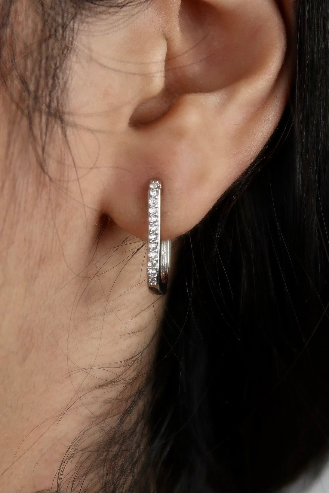The Textured Diamond Oval Hoop Silver Earrings