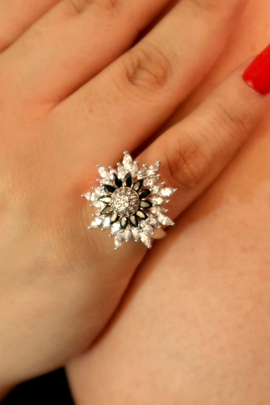 The Diamond Flower Spinner Silver Ring