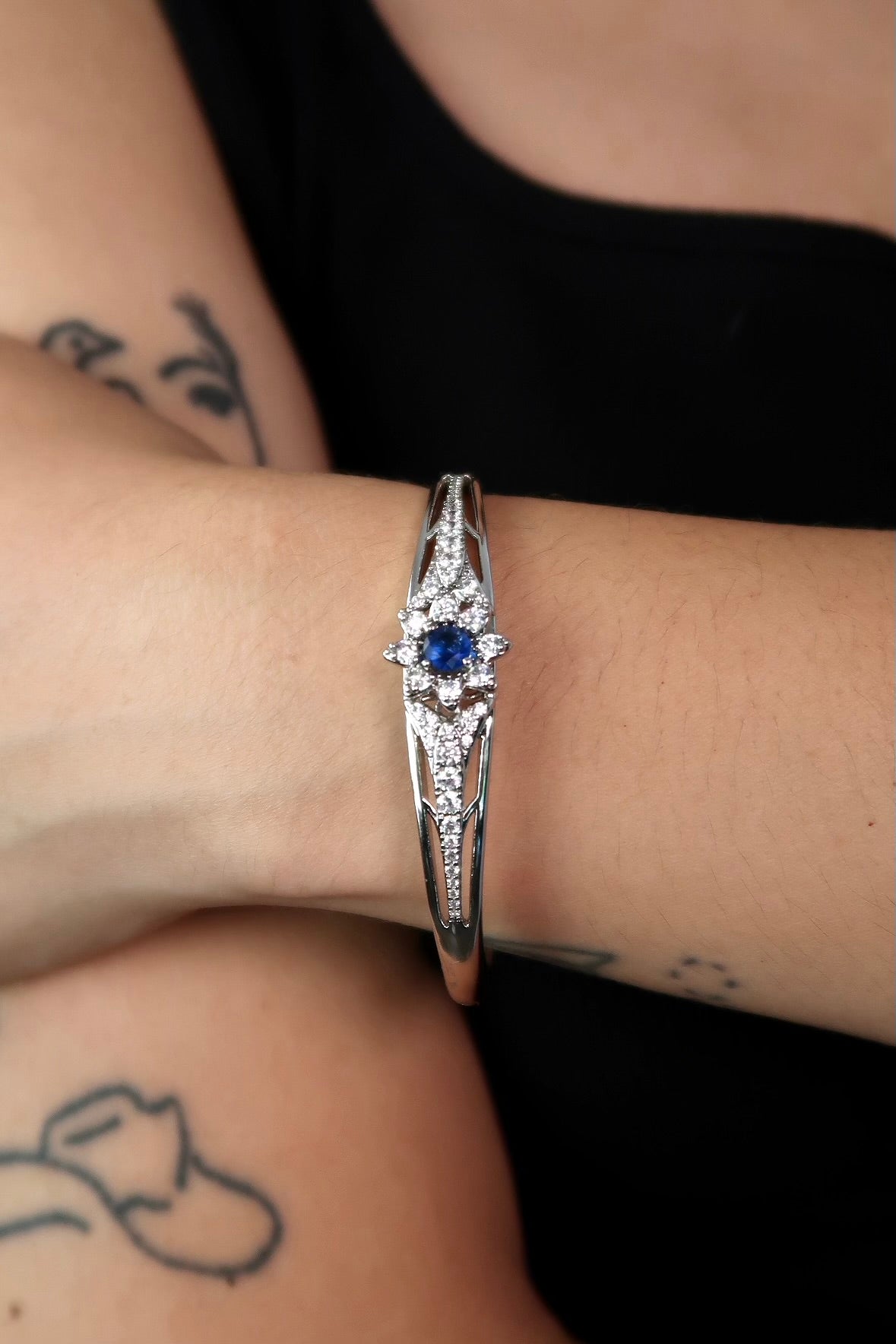 The Flower Diamond Silver Bangle
