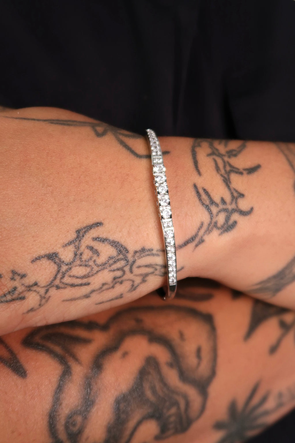 The Classy Diamond Lock Silver Bangle