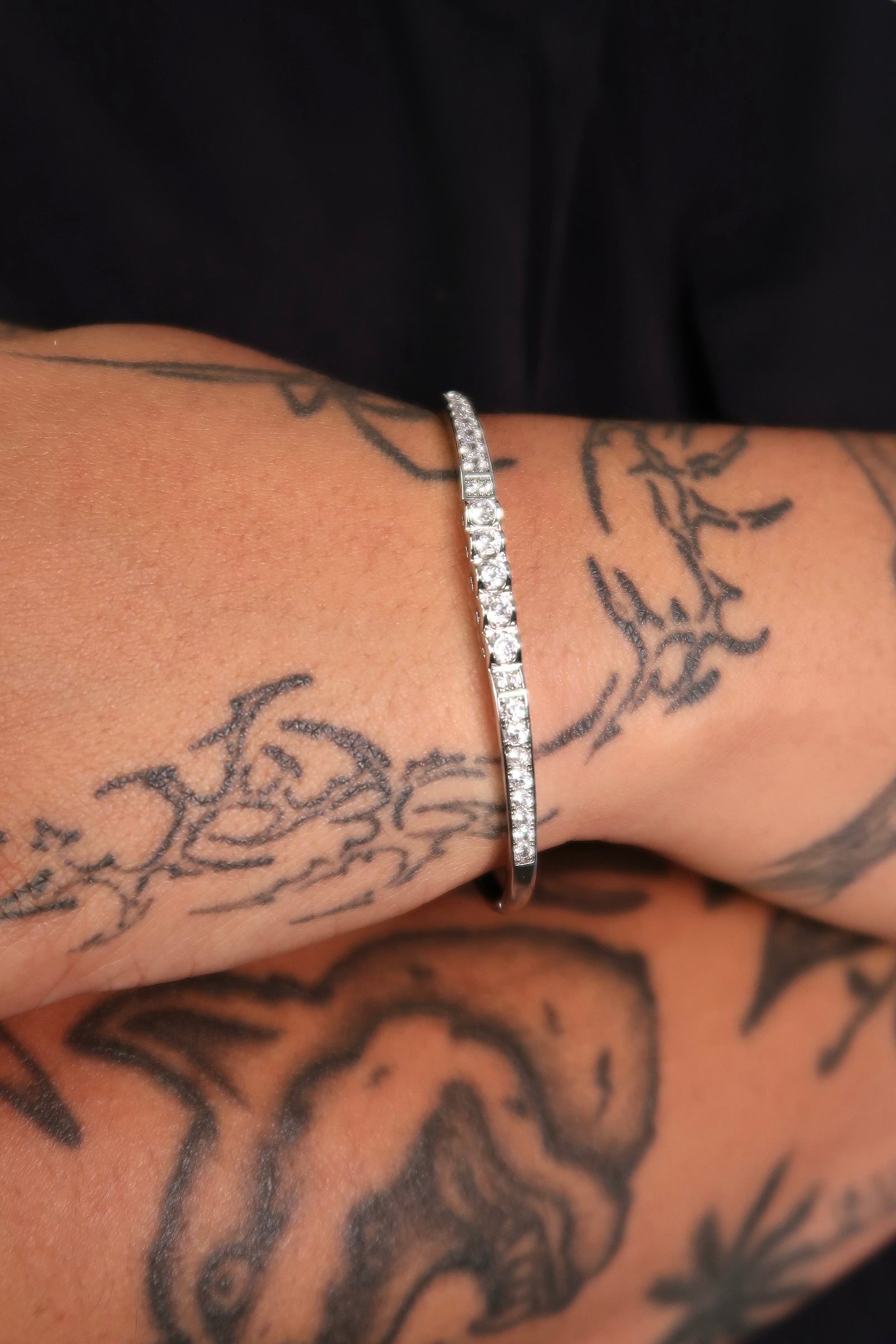 The Classy Diamond Lock Silver Bangle
