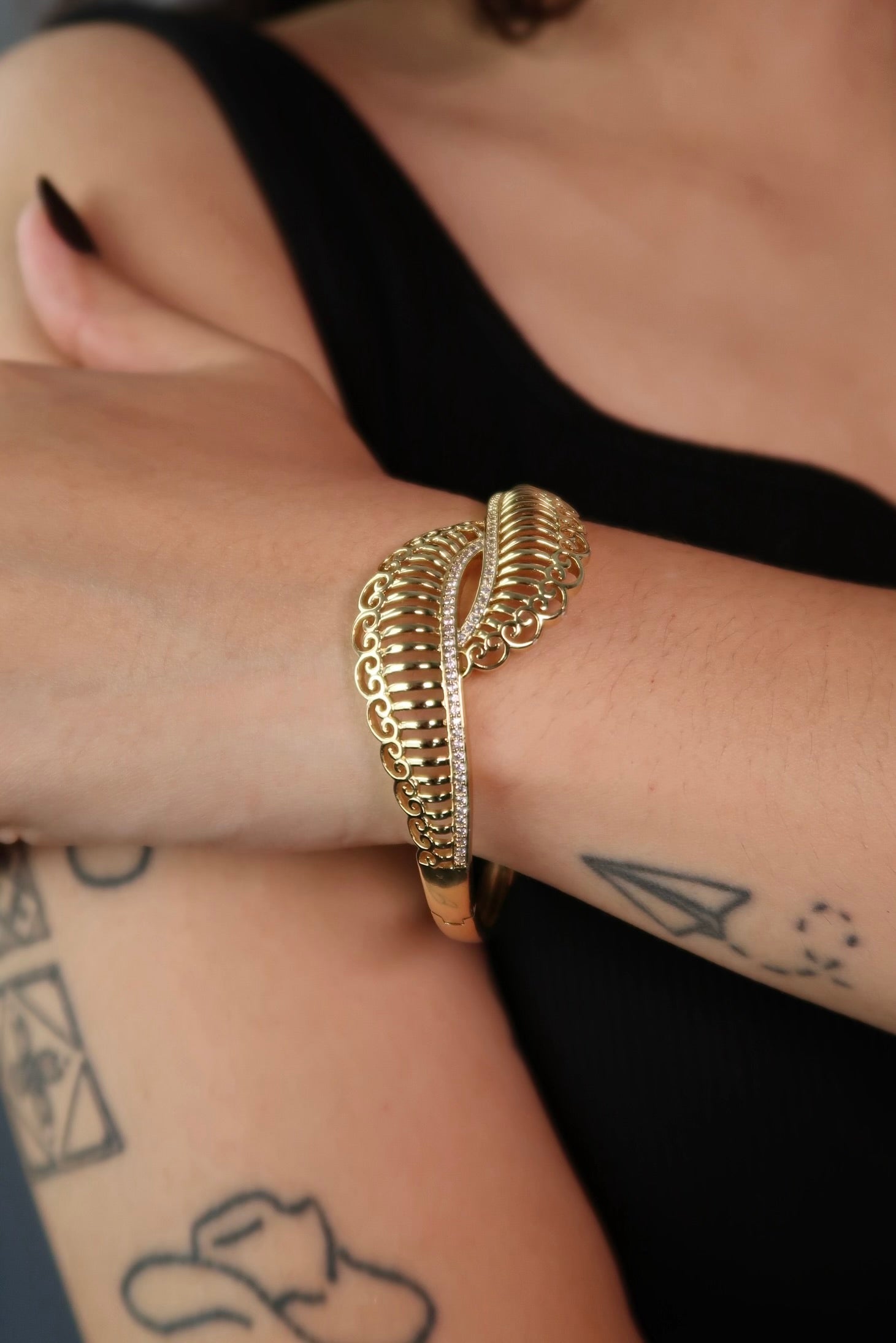 The Feathers Lock Gold Cuff
