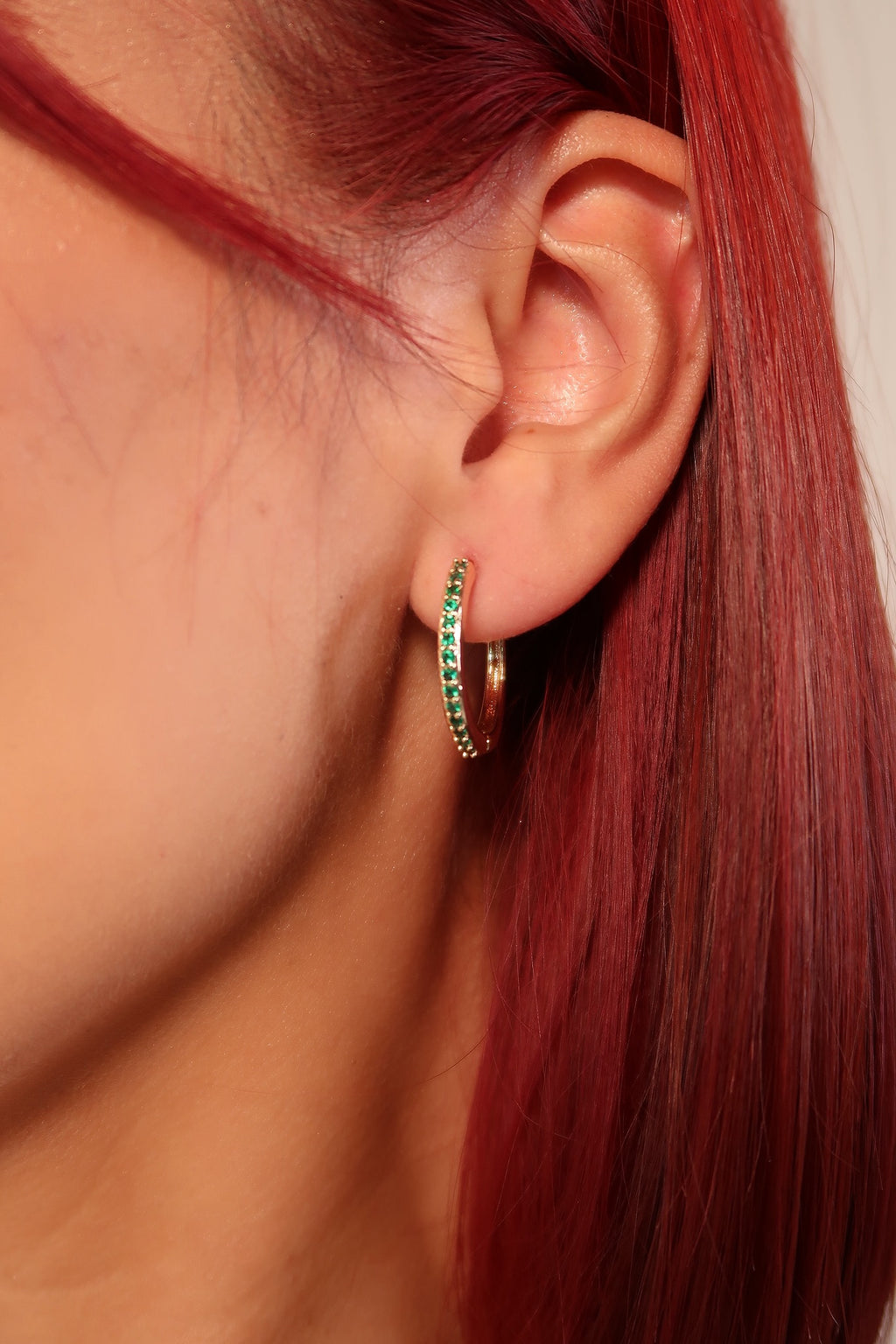 The Medium Green Stone Gold Hoops