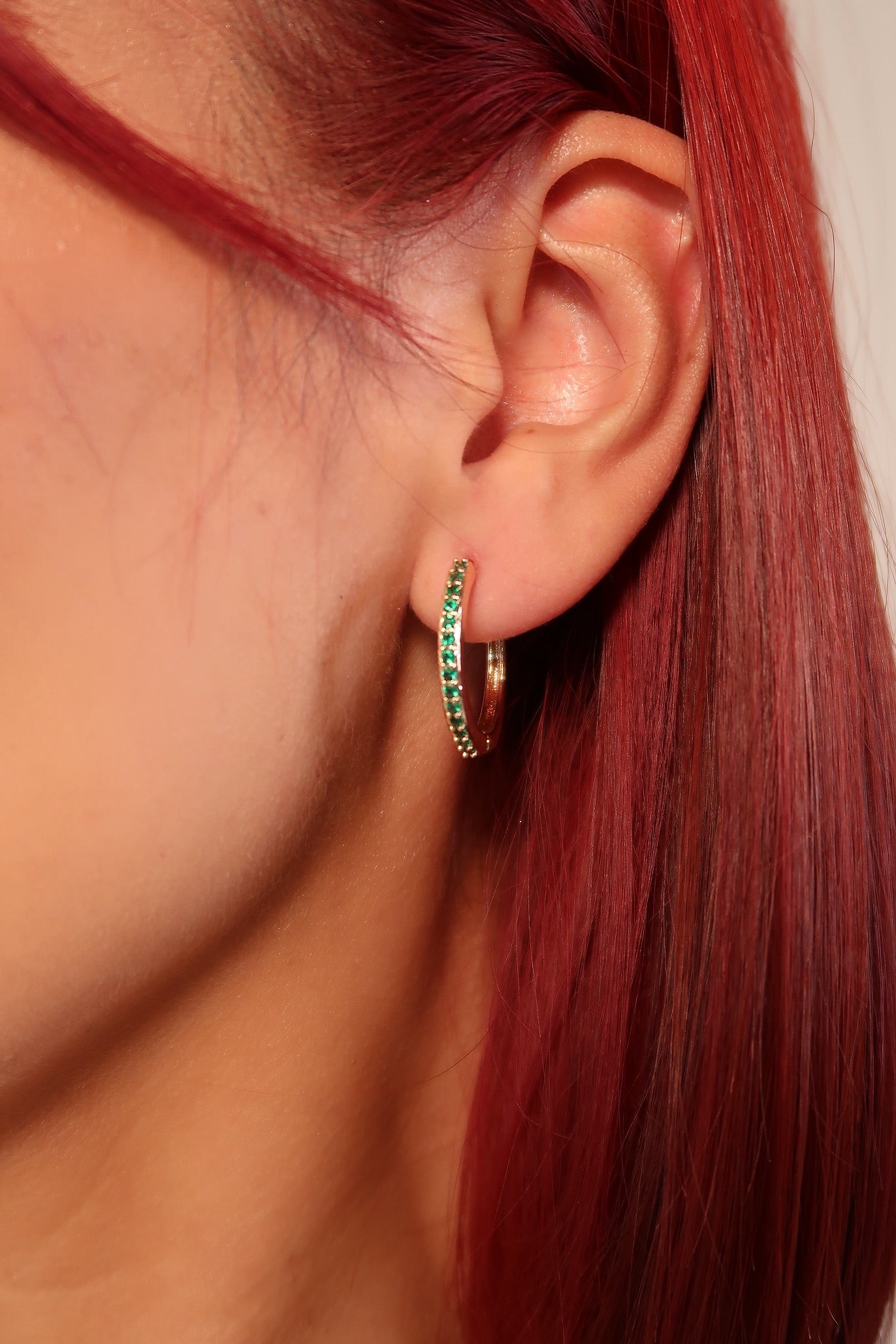 The Medium Green Stone Gold Hoops