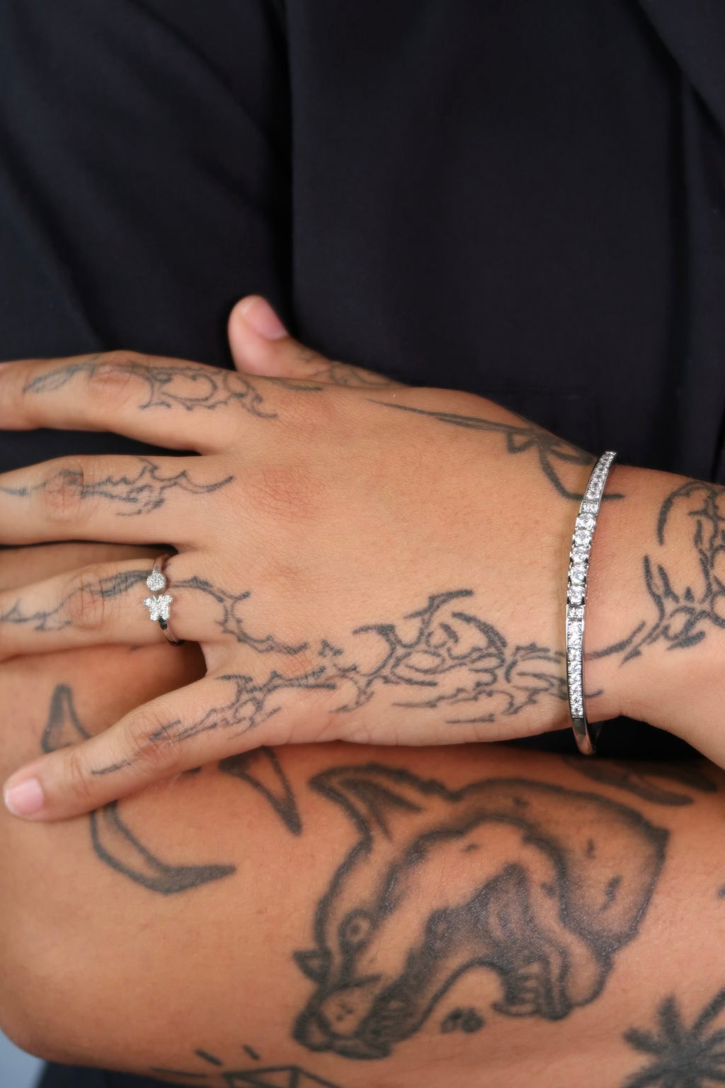 The Classy Diamond Lock Silver Bangle