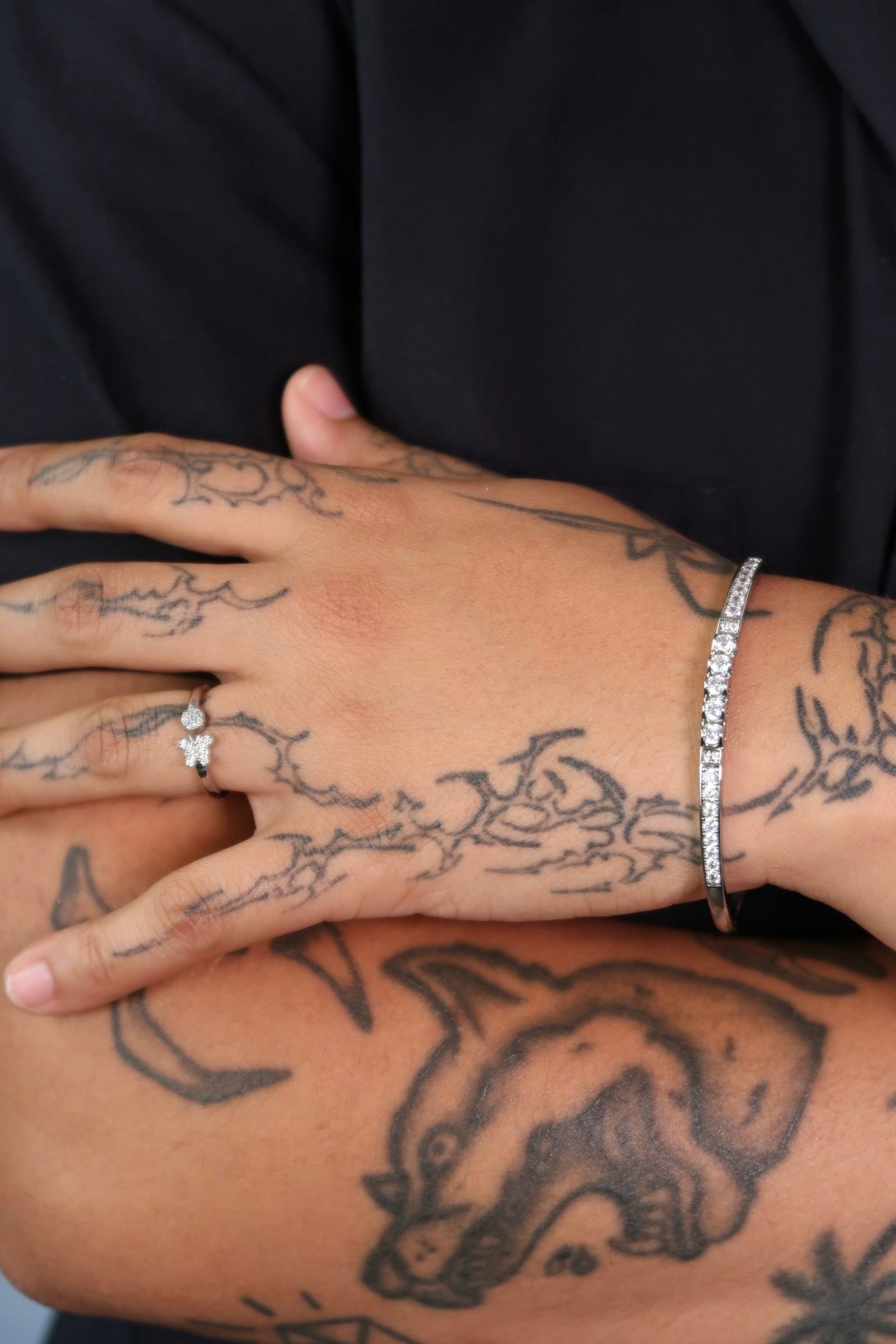 The Classy Diamond Lock Silver Bangle